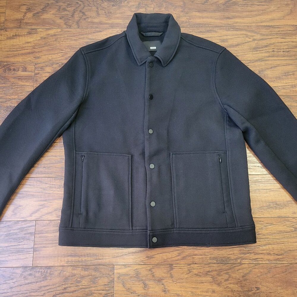 AWAY Travel Black Zipper Pocket Collared Snap Button-Front Jacket sz L EUC Fall